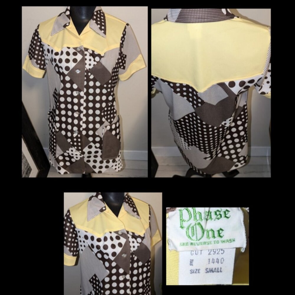 Vintage 60s 70s Geometric Polka Dot House Top * Hippie / Disco * Womens Sz S